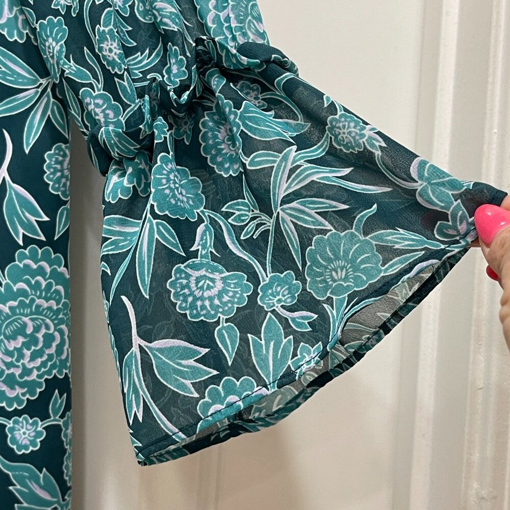 Lauren Conrad Blouse Top Teal Blue Green Floral Medium - Picture 5 of 9